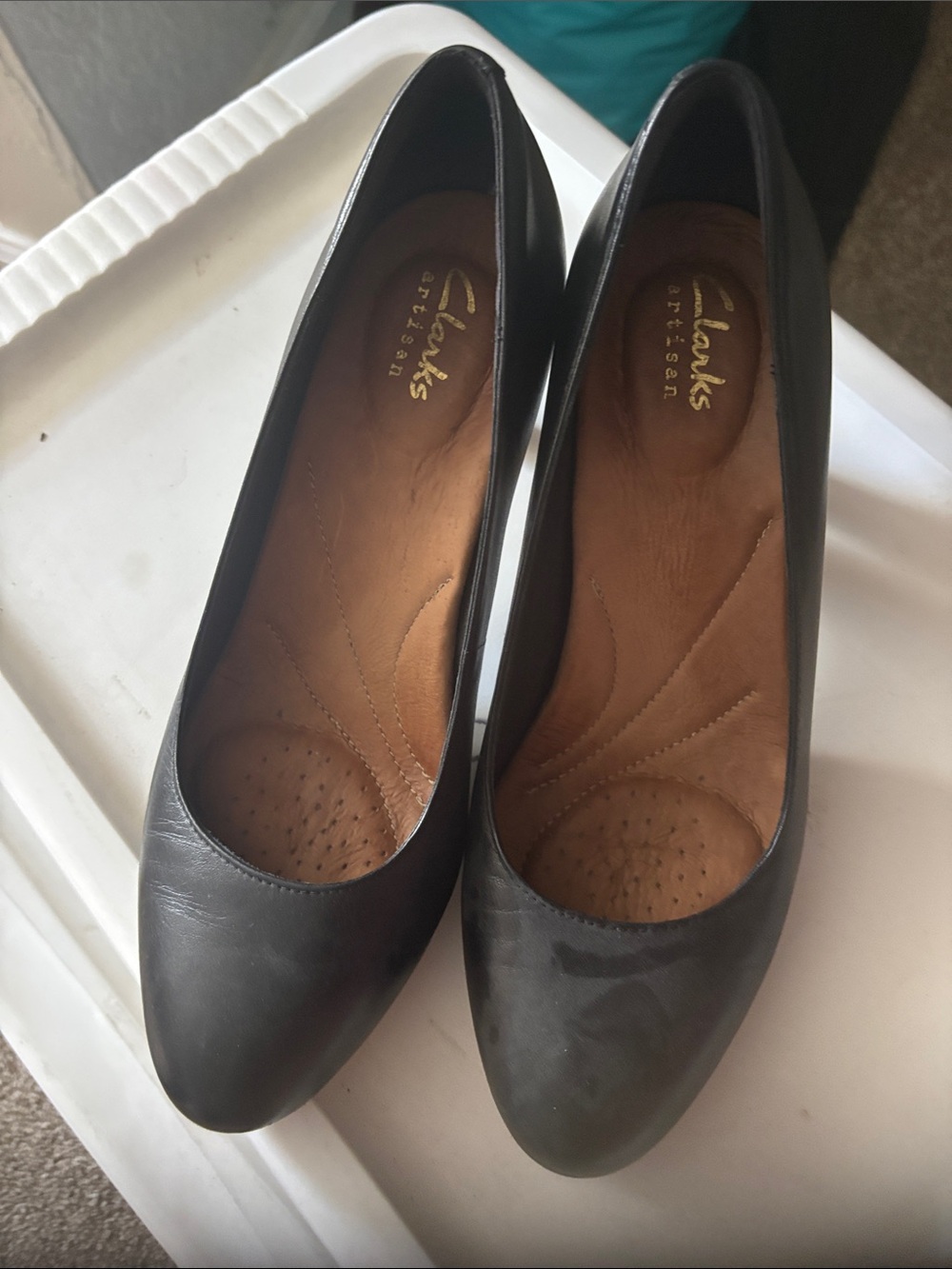 Clarks Black Leather Low-Heel Slip-On Flats